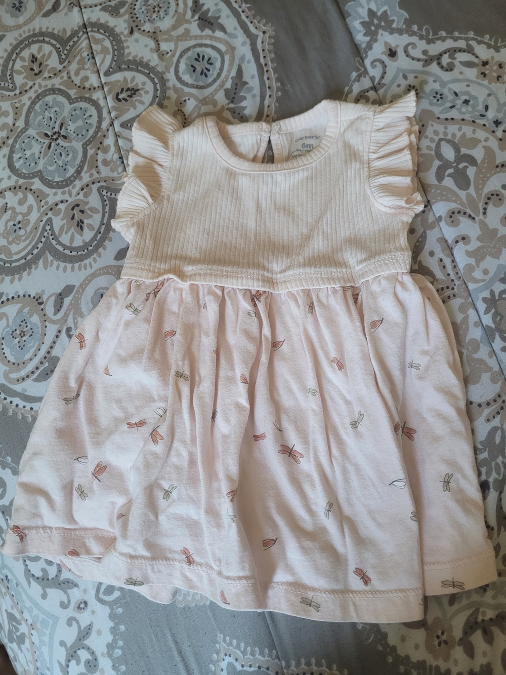 Unbranded Pink Ruffled Sleeve Baby Dress with Dragonfly Print